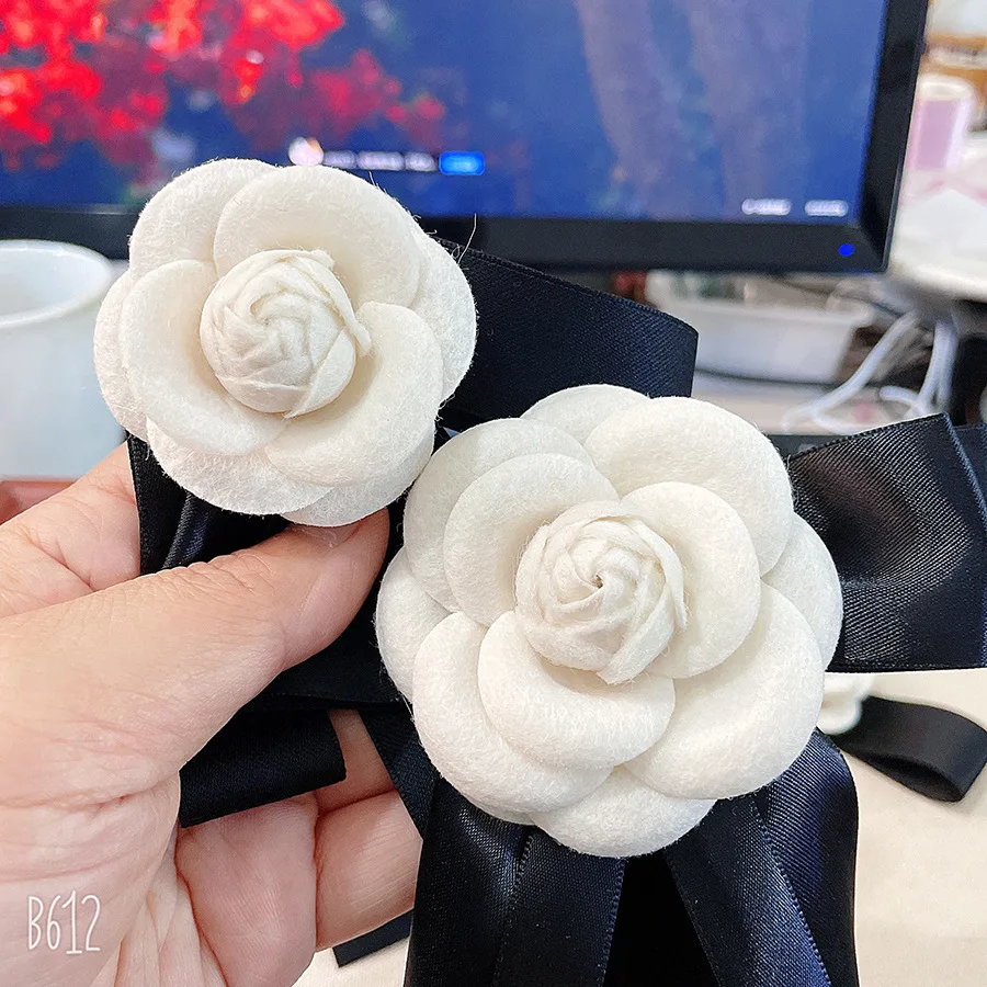 New Imitation Wool Bow Brooch Collar Floral Fabric Ribbon