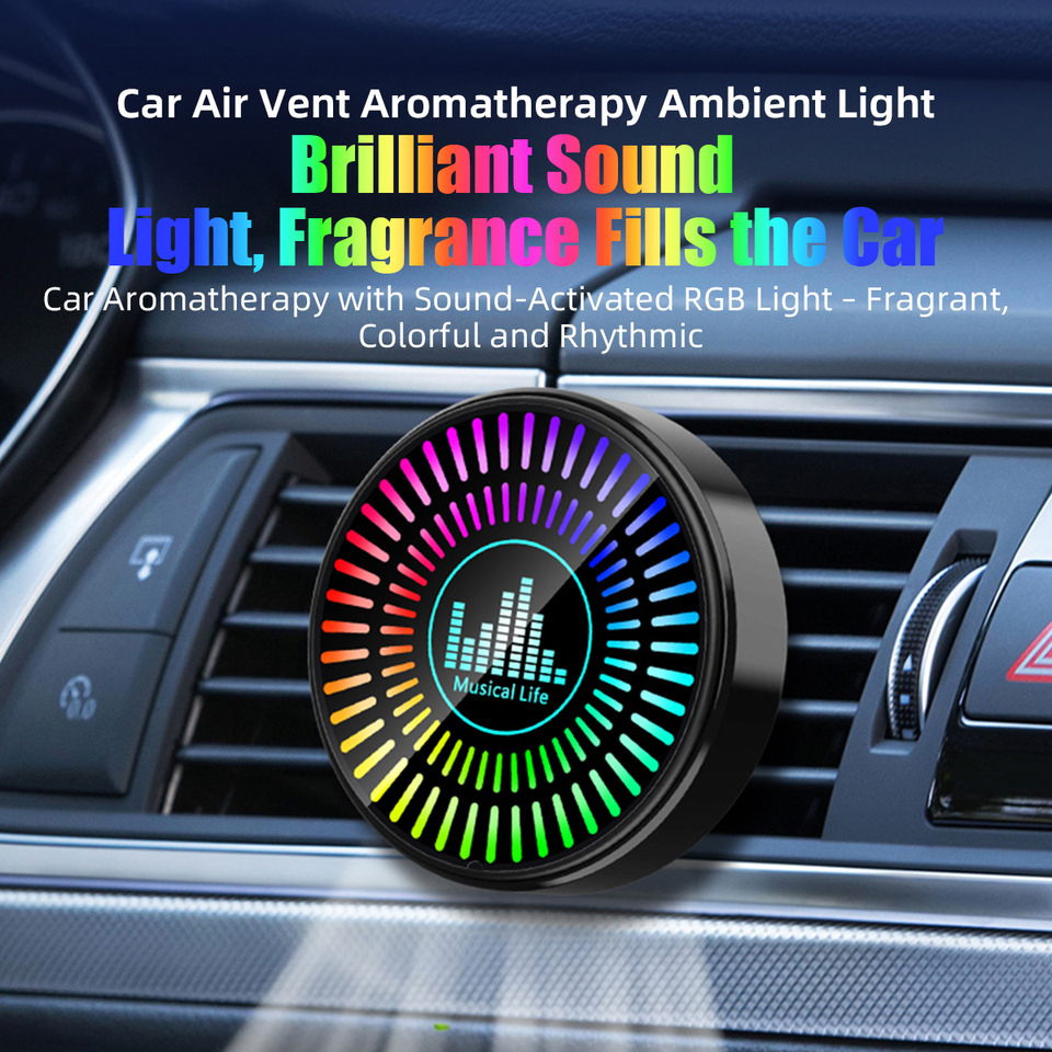 1PCS Car RGB Music Rhythm Lamp Interior Pick Up Atmosphere Light Outlet Air Freshener Skull Dynamic Circle Aromatherapy