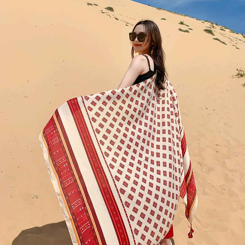 13Styles 90x180cm Print Long Linen Beach Travel Suncare Dress Sarong Wrap Shawl Scarf Women Brazilian Swimsuit Bathing Cover-Ups