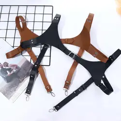 Braces PU Shirt Clip Shoulder Strap Gentlemen Hanging Pants Clip Adjustable Braces Leather Straps Belt Men's Suspenders Clips