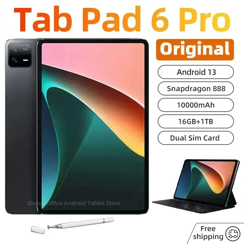 2024 오리지널 글로벌 버전 태블릿 패드, 스냅드래곤 888 태블릿, 안드로이드 13 PC, 5G 듀얼 SIM 카드, 와이파이 HD, 4K, 미 탭, 6 프로, 16GB + 1TB