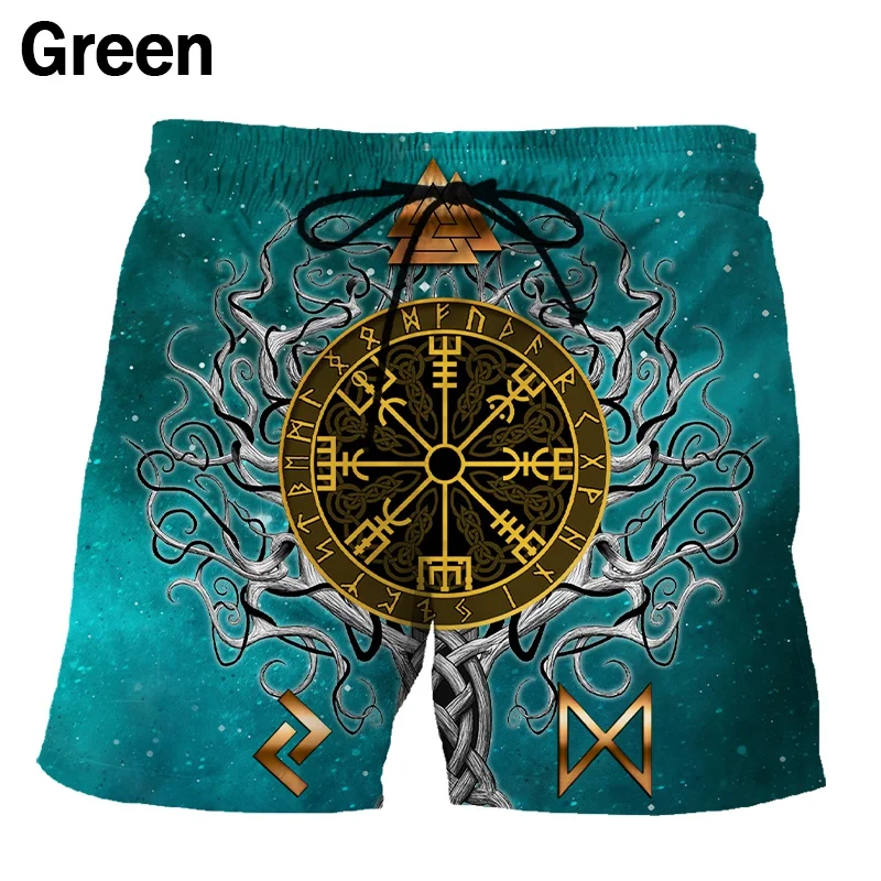 Men Fashion Viking Art 3D Print Harajuku Personality Summer Shorts