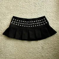 Y2k Clothes Gothic Punk Studded Mini Skirt Harajuku Sexy Ultra Short Rivet Pleated Skirt Hot Girl Kawaii Skirt Womens Clothing - Image 2