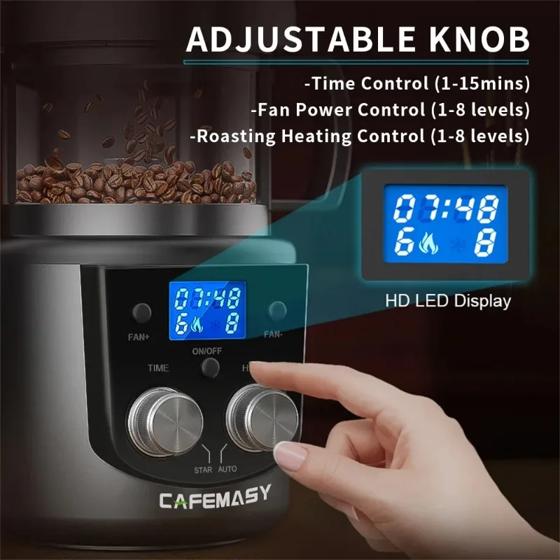CAFEMASY 80-100g Home Coffee Roaster Electric Mini No Smoke Coffee Beans Baking Roasting Machine 110-240V Bean Roaster