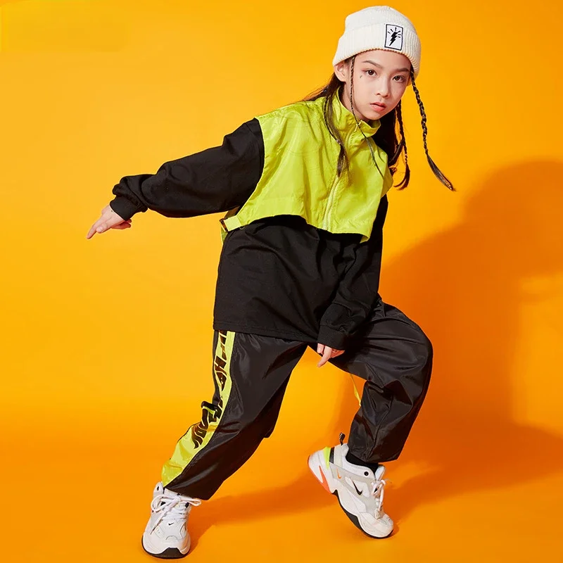 

Костюм Джаз для девочек, одежда в стиле хип-хоп для современных танцев, детская одежда для уличного танца, бальной комнаты, свитшот, повседневные брюки