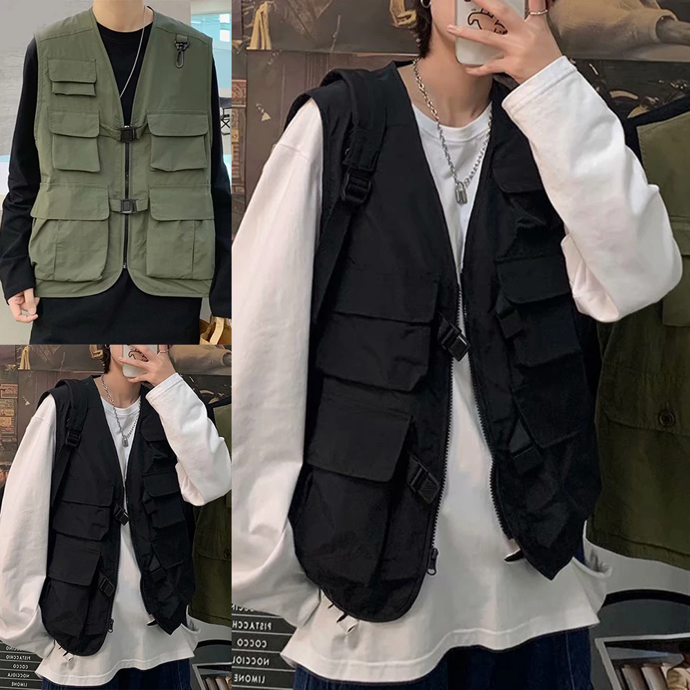 Cargo Waistcoat Vest Vacation Autumn Casual Coat Daily Fashion Holiday Jackets Outerwear Sleeveless Solid Color