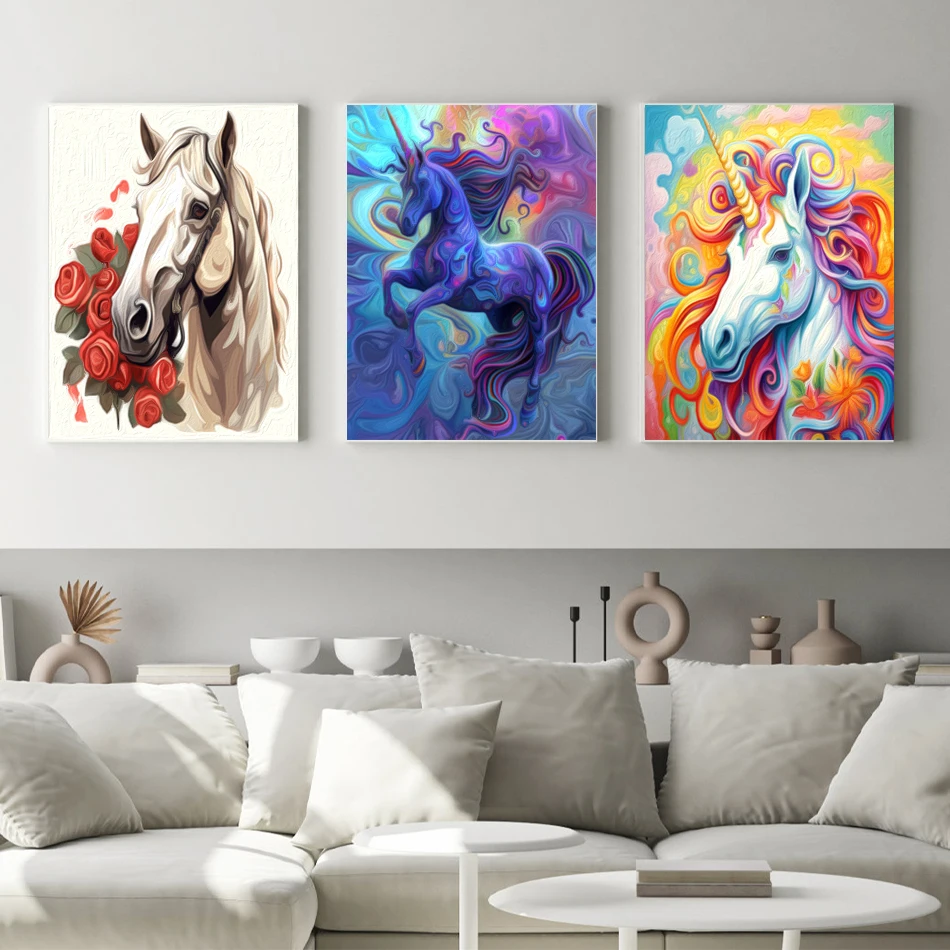 RUOPOTY-Painting By Number Adults Animal Horse Unicorn Abstract Color Oil Painting Modern With Frame Canvas Art Painting Picture