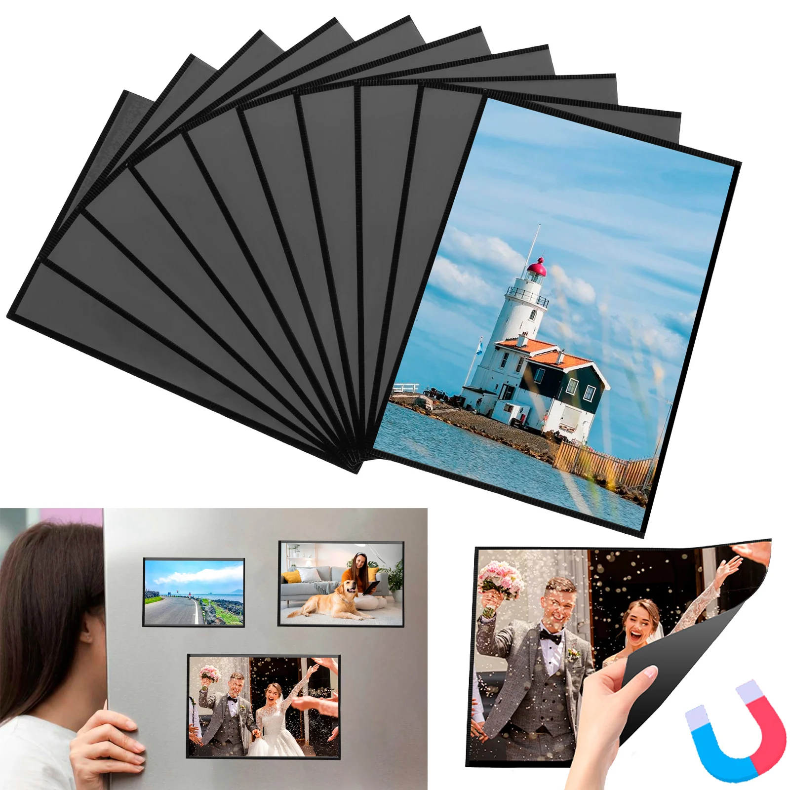 15 Cadres Photo Magnétiques Frigo 9,3x6,3 Cm | Pour Photos Polaroid Instax Mini | Film PVC Transparent Anti-jaunissement - Noir