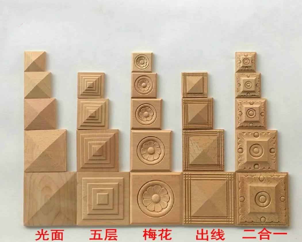

European Style Solid Wood Roman Column Head Cabinet Joint Decorative Flower Piece Square