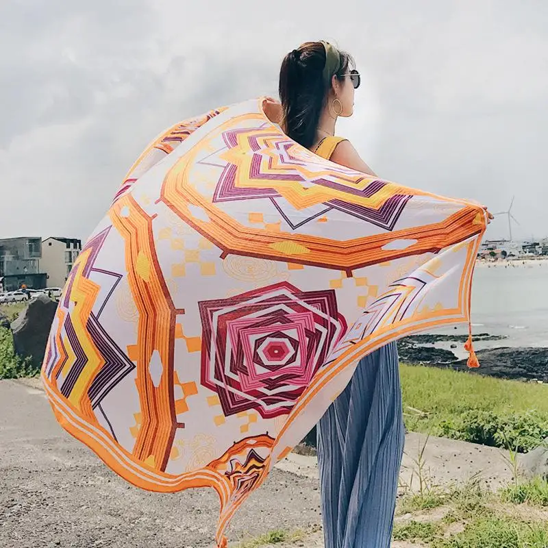 Fashions 90x180cm Twill Cotton Pareo Beach Cover-Ups Women Large Beach Dress Bikini Bathing Swimwear Cover Up Sarong Wrap Scarf 5
