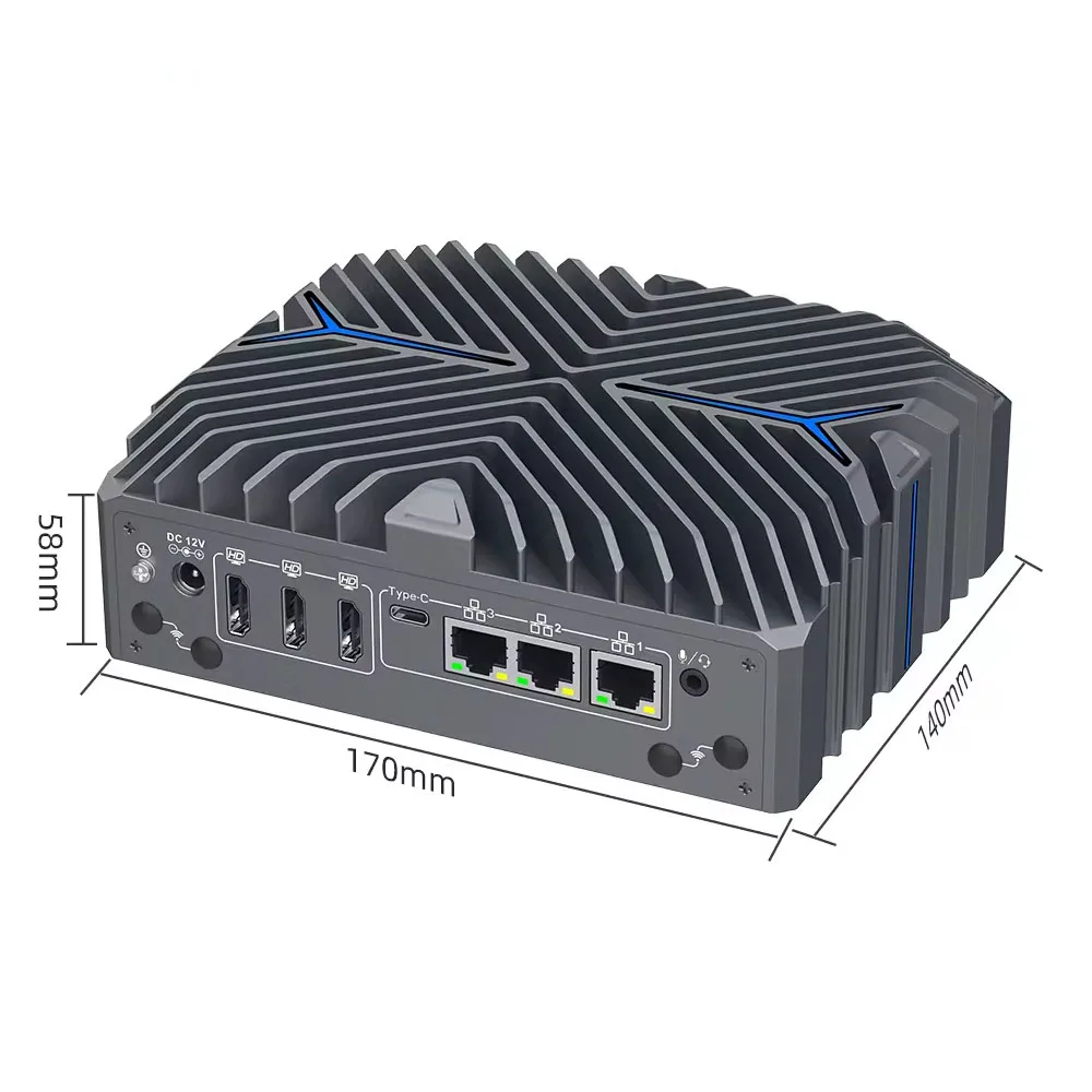 Partaker Industrial PC 14th Gen Ultra 5 125U Ultra 7 155U Win11 Pro 4K 3 x HD 3 x LAN Type-C Digital Signage Fanless AI Mini PC 4