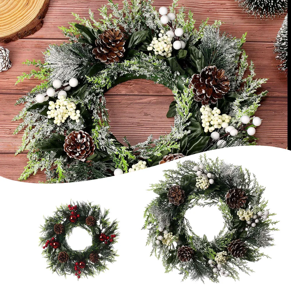 

Christmas Wreath Red Fruit Pine Cone Garland Xmas Tree Wall Door Hanging Rattan Wreath For Xmas Party 2023 New Year Navidad Gift
