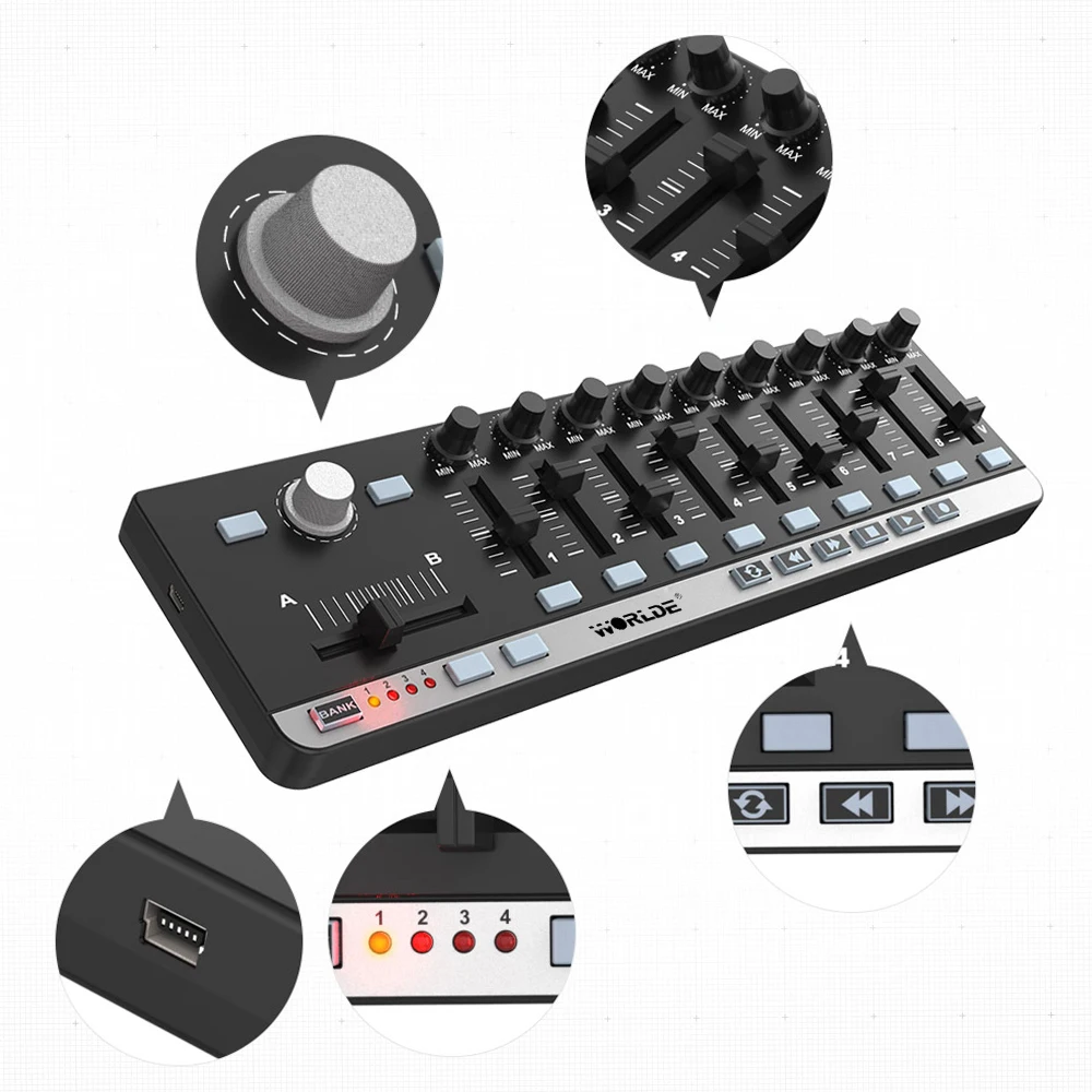 MIDI Control Keyboard Worlde EasyControl.9 Portable Mini USB 9 Slim-Line Electronic Musical Instrument