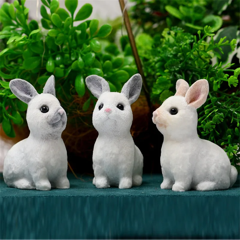 1pc/3pcs Resin Bunny Figurines for Home Garden Decoration Animal Rabbit Statue Outdoor Patio Ornaments Kawaii Room Desktop Decor