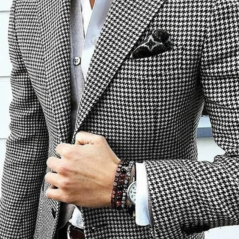 Slim Fit Men's Blazer Houndstooth Casual Italian Style Man Suit Jacket Notched Lapel 1 Pc Check Wedding Coat for Prom Party 2024 5