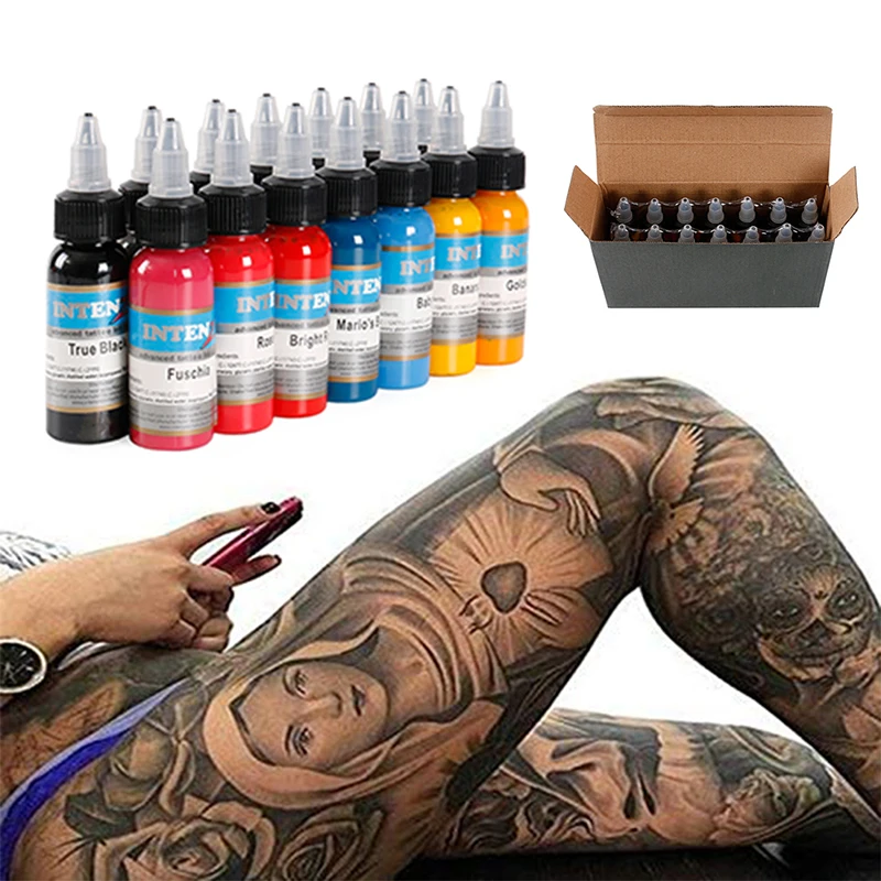 Professional Tattoo Ink Set 14 Complete Colors Pigment Kit 1 Oz (30ml) Tattoo Supply for Kit