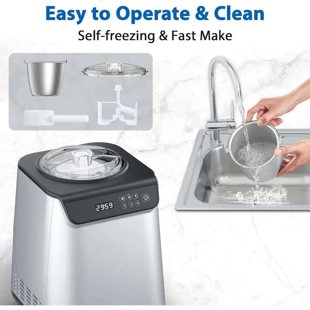 1.3 Quart Ice Cream Maker Machine with Built-in Compressor, Fully Automatic and No Pre-freezing, 1 Hour Keep-Cooling 4