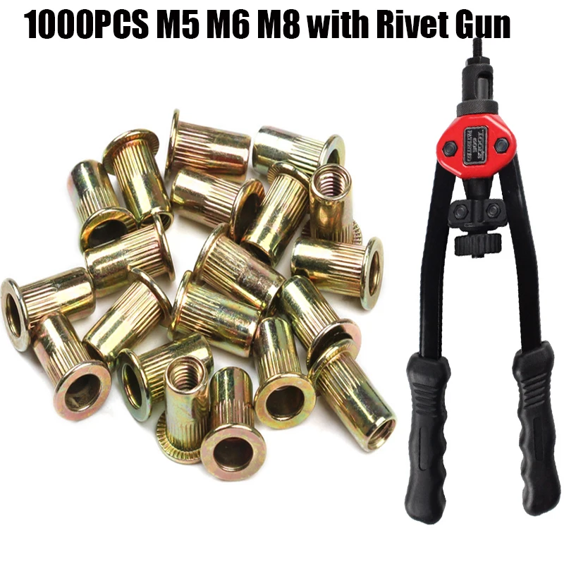 1000pcs M5 M6 M8 Rivet Nut with Hand Threaded Rivet Nuts Gun BT606 Insert Manual Riveter Gun