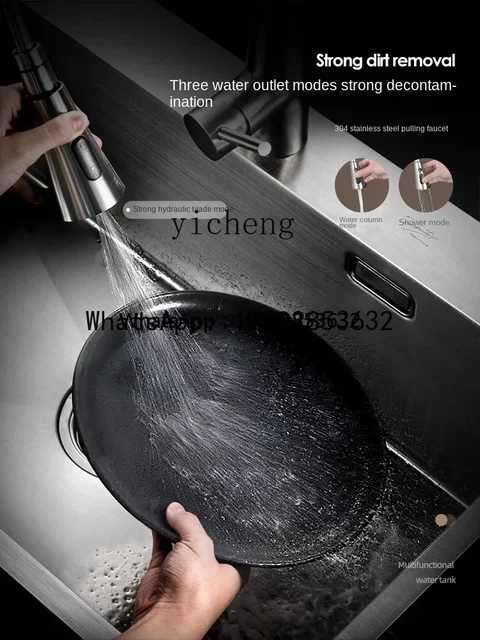 อ่างล้างผักสแตนเลส LYY อ่างล้างจานเดี่ยวขนาดใหญ่ อ่างล้างจานครัวแบบหนา 4