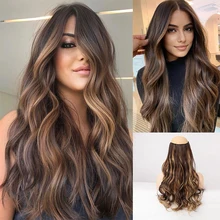 

MANWEI Synthetic Hair trendy Extensions Long Temperature Hairpiece 5 Clip In One Piece Hair Hairpiece For Women