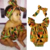 Toddler African Print Off Shoulder Romper+Headband Set Baby Girls Infant Outfits Cute Jumpsuit Hair Band Bodysuits Clothes 1