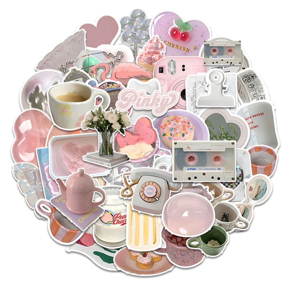 10/30/50pcs Kawaii Ins Style Pink Cute Aesthetic Stickers Cartoon Decals Notebook Laptop Phone Decoration Sticker for Girls Kids