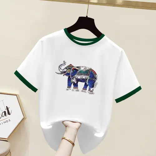 여성용 면 상감 다이아몬드 티셔츠, 럭셔리 디자이너, 한국 패션, 느슨한 반팔 상의, 슬림 의류, 여름 3