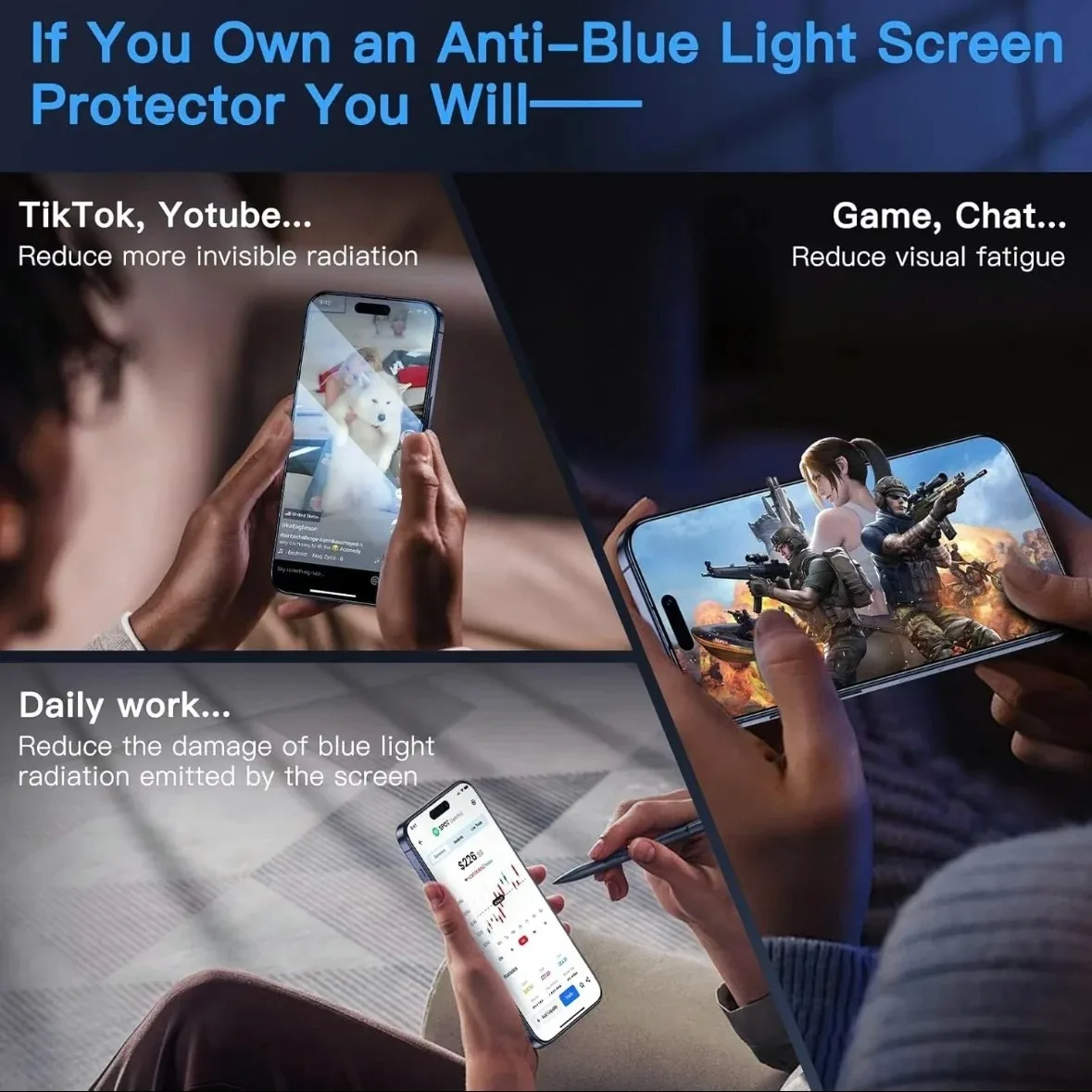 3-Pack Anti Blue Light Privacy Screen Protector with Eye Protection