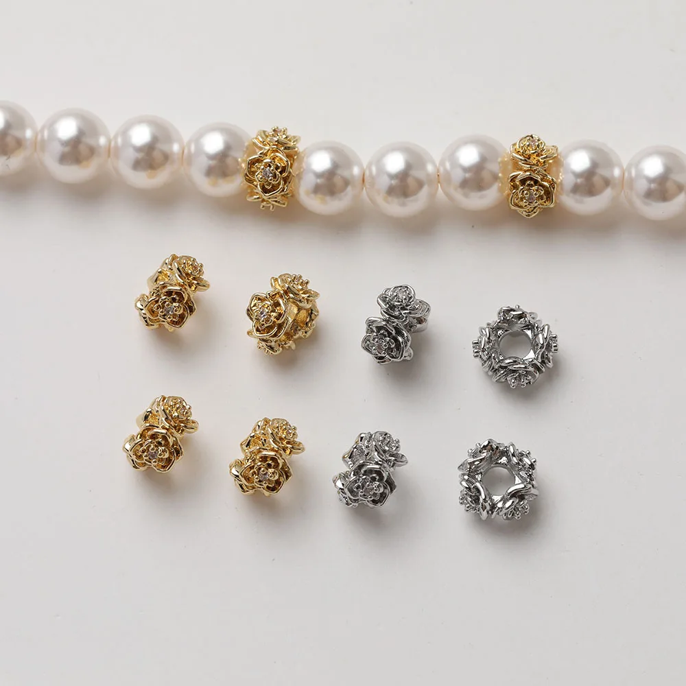 8PCS Dainty Brass Flower Shape Beads Spacer Bead for Jewelry Making Bracelet Supplies DIY 14k Gold Plated Accessory 8*5mm