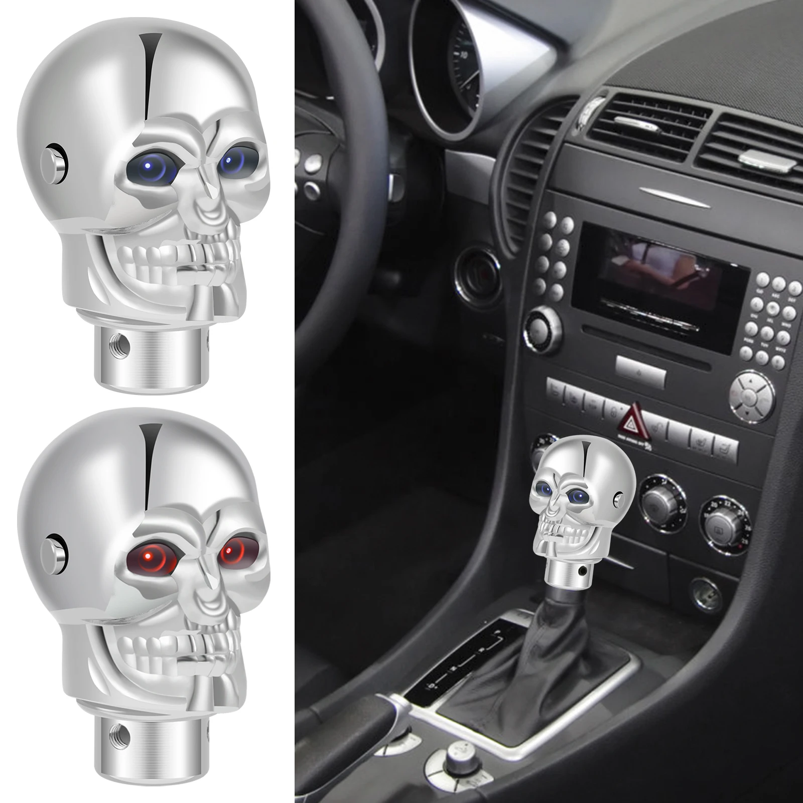 Skull Gear Shift Knob, Skeleton Skull Head Car Modified Shift Knob Stick Lever Shifter Universal(Red