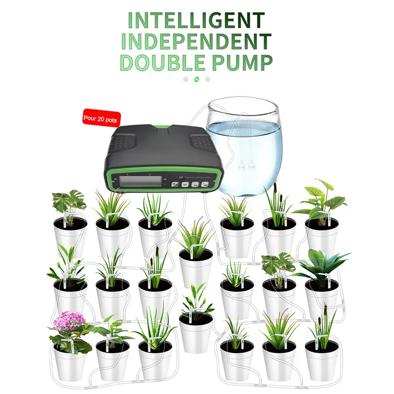 

Smart Watering Device Dual Independent Control Water Free Detection Timer Lcd Screen Display Watering Tool Irrigation Pump 5v