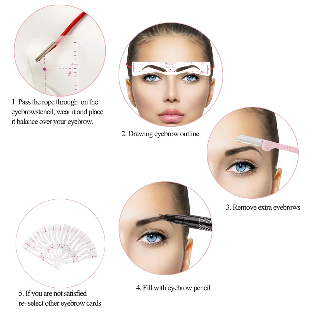 OEM 12Pcs/set Reusable Eyebrow Stencil Set Eye Brow DIY Drawing Guide Styling Shaping Grooming Template Card Easy Makeup