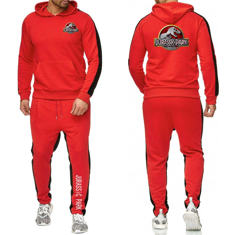 2023 Men's new Jurassic Park Spring and Autumn hoodie sweatpants suit Harajuku jacket sports comfortable solid color suit