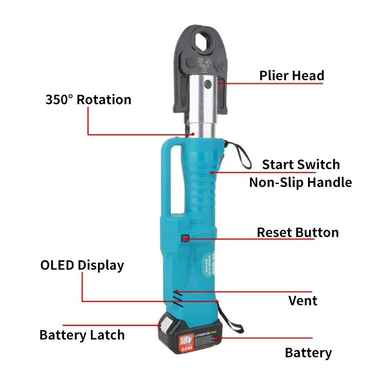 Electric Hydraulic Crimping Tool 18V Battery OLED Screen Auto Reset One-Key Star
