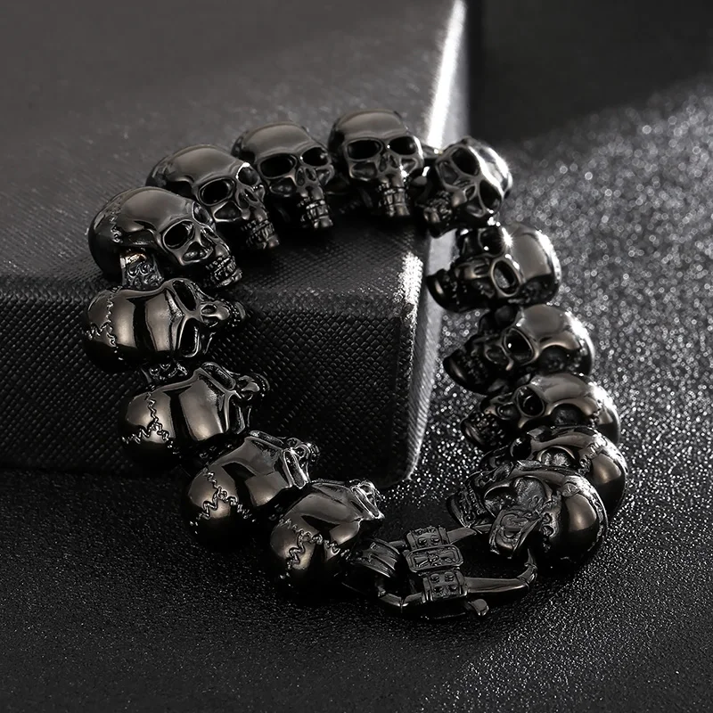 bracelets punk longs en acier inoxydable pour chaîne crâne bijoux