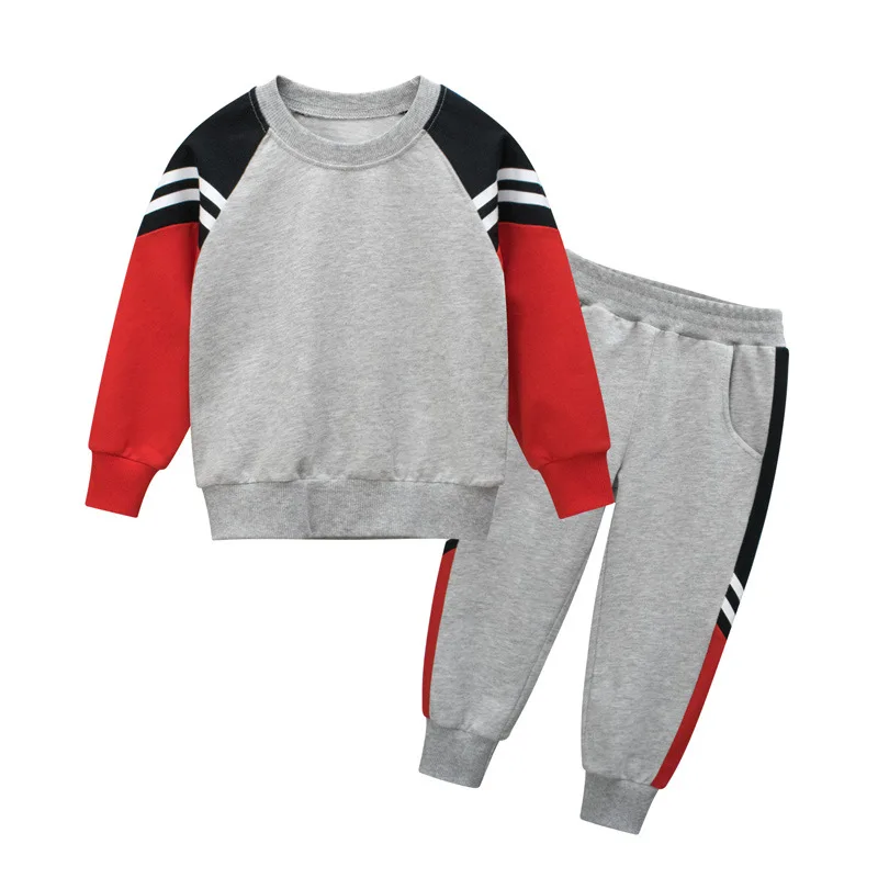 

2023 New Winter Children's Clothing Boys Girls Striped Long Sleeve O-Neck Sweatshirt and Sweatpant 2PCS Kids Sportwear