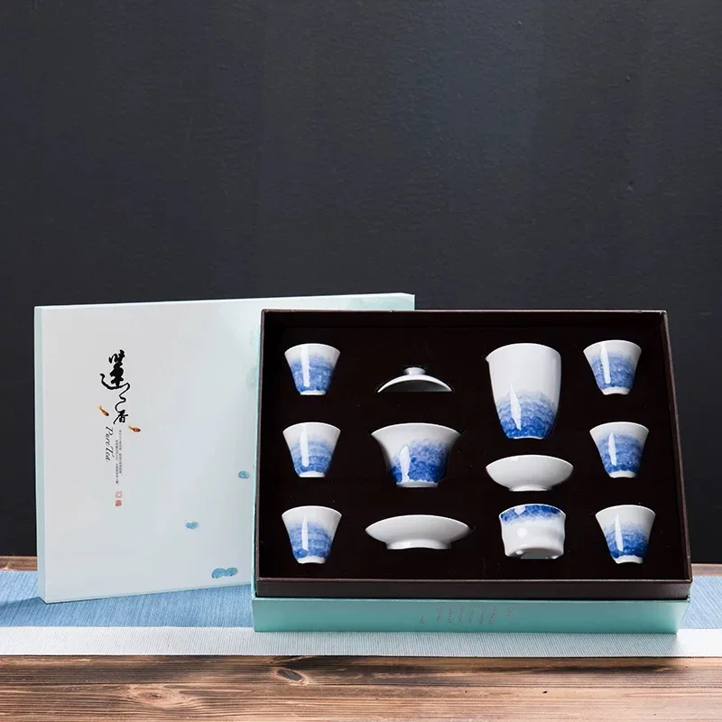

Jingdezhen High-end Hand-painted White Porcelain Tea Set Kung Fu Tea Set Gift Box Business Gift Cover Bowl Tea Cup Set