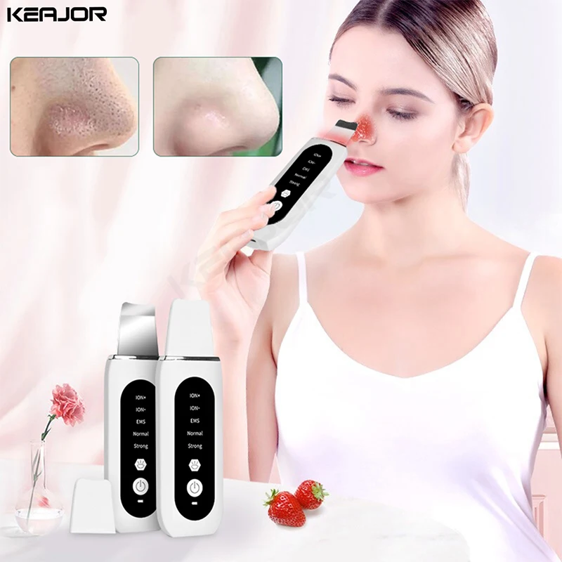 Ultrasonic Skin Scrubber Facial Shovel Deep Cleaning Blackhead Remover Face Pore Cleanser Dead Peeling Cavitation Ion EMS Lift