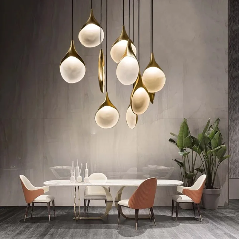 

Modern Spoon LED Pendant Light Hotel Hall Living Brass Resin Round Ceiling Chandelier Hanging Lamp Fixtures Retro Luminaire