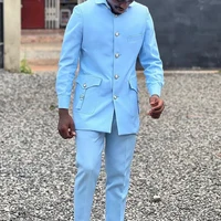 Kaftan Mens Tuxedo Suits Solid Single Breasted Tops Pants Pockets Kuanda Suit Wedding Ethnic Casual 2PCS Suit Men's Sets Outfits 1