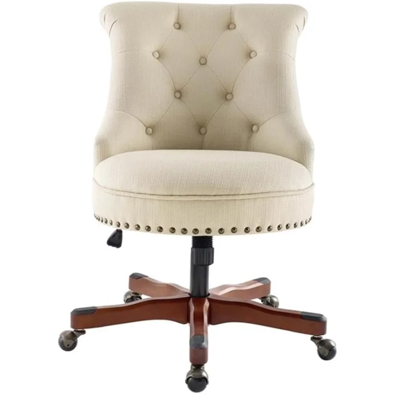 Sinclair Beige Upholstered Adjustable Office Chair in Cherry Wood Base 4