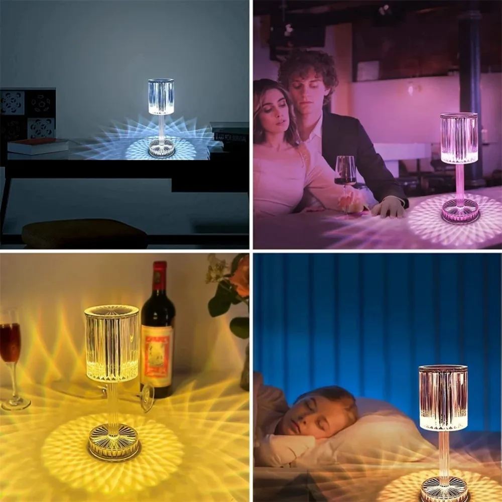 LED 크리스탈 테이블 램프 리모컨 조명 프로젝터 터치 로맨틱 다이아몬드 분위기 조명, 침실용 USB 야간 조명