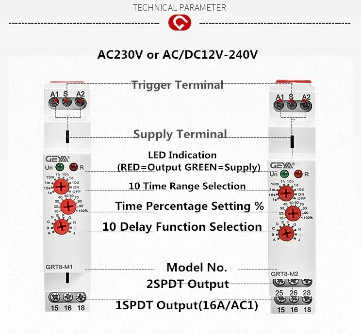 GEYA Multifunction Timer Relay Electronic Adjustable or Digital Setting Timer Switch 12V 24V 48V 110V 220V GRT8-M GRT8-K 4