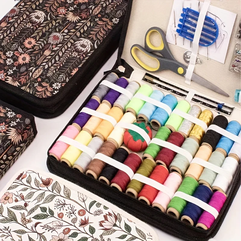 Kit Cucito Portatile Con Custodia Foglie - 130 Pezzi Completo