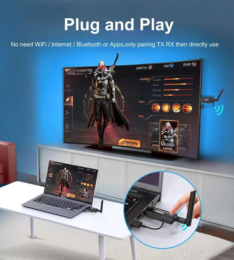 5G 200M Wireless HDMI Transmitter and Receiver Laptop PC TV Meeting Projection A