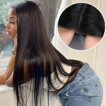 34Inch 13X6 Wear And Go Glueless Straight Wig Pre-Cut Lace Wig Preplucked Jessenia Brazilian Straight Human Hair Wig For Women 1