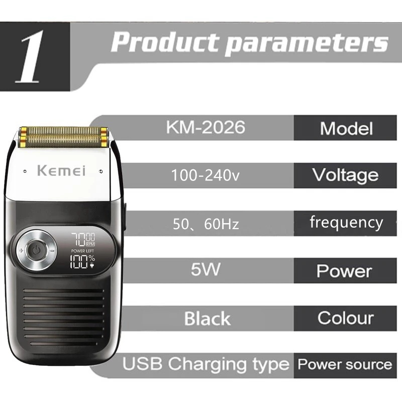 Kemei Rechargeable Hair Shaver For Men Beard Electric Shaver Face Electric Razor Men's Bald Head Shaving Machine Wet Dry electric shaver hair trimmer electric razor rotary shaver
