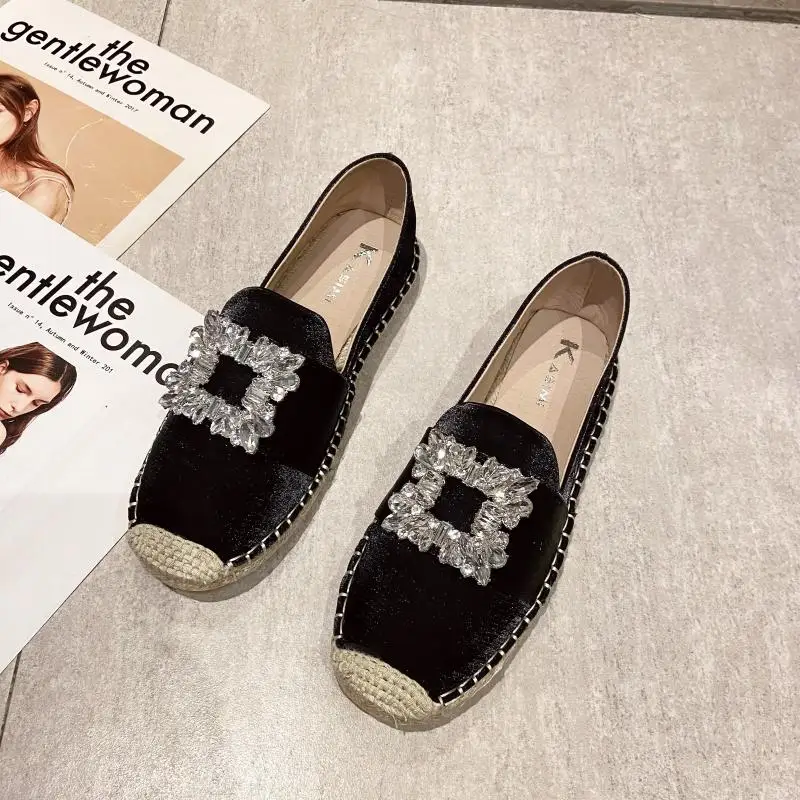 Luxury Silk Espadrille Moccasins Woman Big Square Crystal Buckle  Flat Shoes Ladies Brand Design Elegant Slip-on Fishman Shoes 4