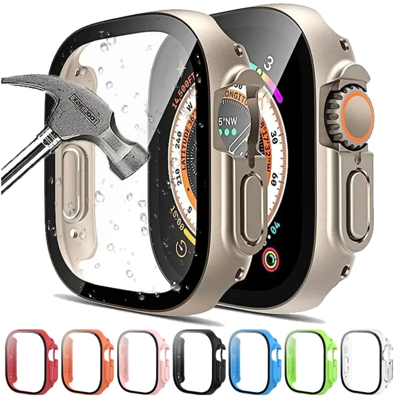 Закаленное стекло + крышка для Apple Watch Ultra 49 мм, ремешок, Аксессуары для умных часов, бампер из поликарбоната + Защитные чехлы для экрана, ремешок серии iwatch