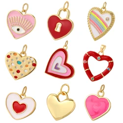 Rainbow Red Heart Love Diy Jewelry Necklace Earring Gold-plated Cute Designer Charms for Jewelry Making Supplies Enamel Charms